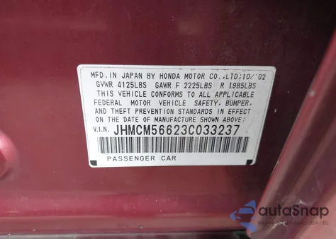 2003 Honda Accord 2.4 Ex from USA, damaged, VIN JHMCM56623C033237